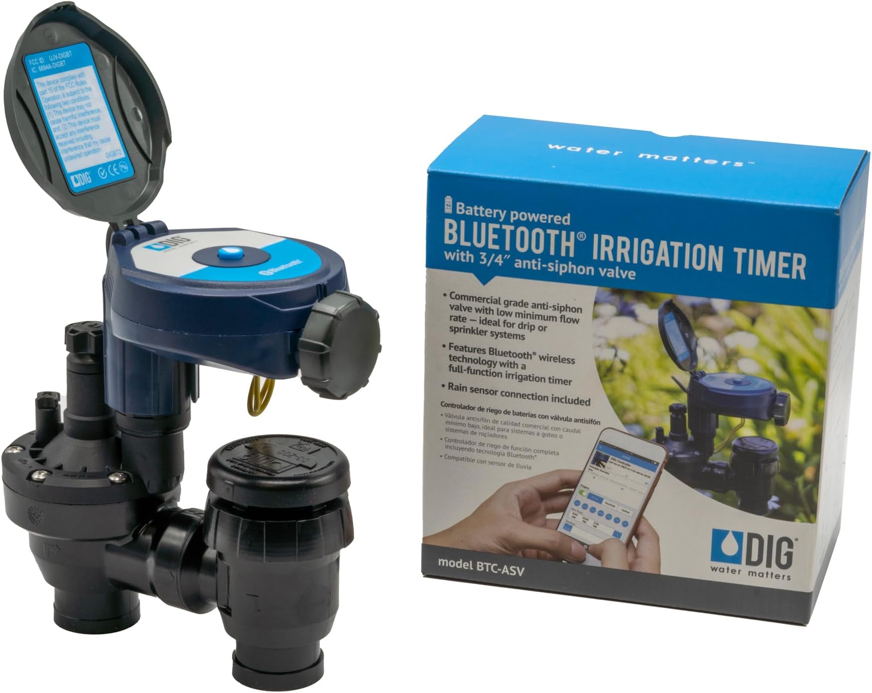 BTC-ASV Bluetooth Battery Powered Weatherproof Wireless Irrigation Controller w/ Anti Siphon Valve - Smart, Easy-to-Use, Compatible with Residential Drip and Sprinkler Irrigation Systems