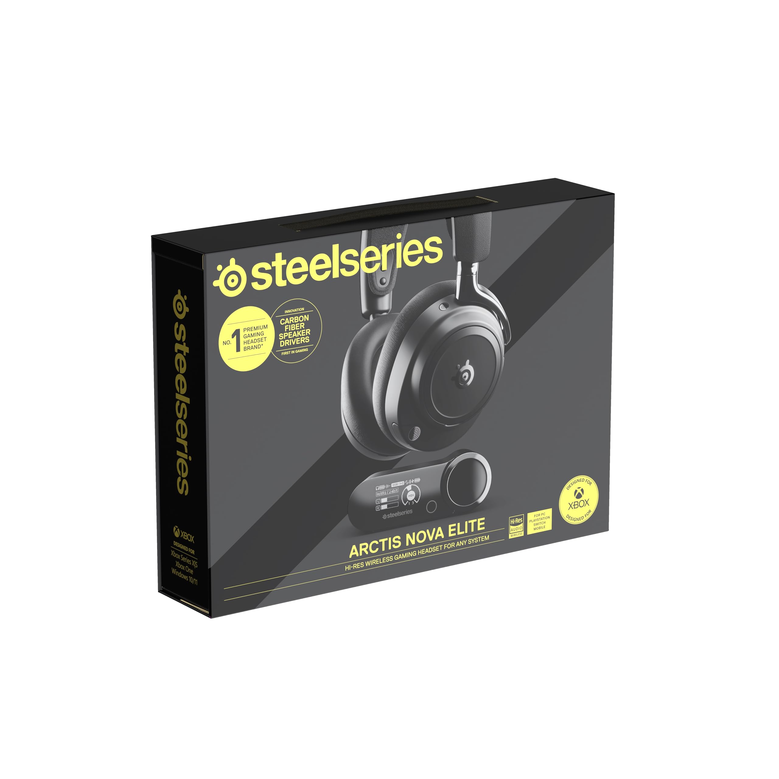 SteelSeries Arctis Nova Elite - Cascos Gaming Inalámbricos - 96kHz/24bits - Fibra de Carbono - CCR - Supresión de Ruido con IA - App - 2,4GHz + BT - Multifuente - OmniPlay PC+PlayStation+Xbox