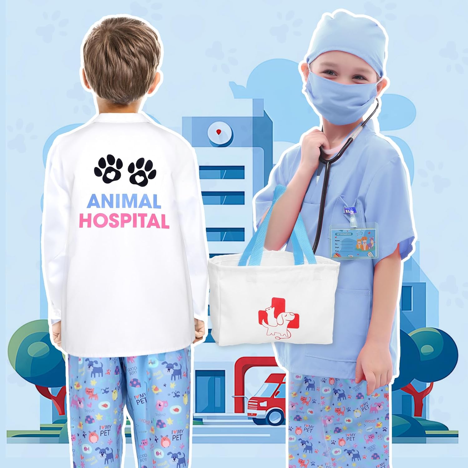 G.C Kids Veterinarian Costume Toddler Doctor Kit Scrubs Doctor Vet Costume Play Set Boys Girls Halloween Dress Up Career Day - Image 5