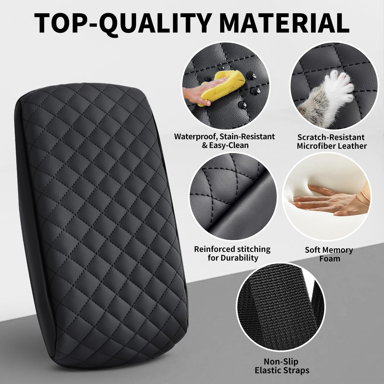 Center Console Armrest Cover Compatible with Toyota 4Runner 2010-2024 Accessories, Premium Leather Arm Rest Cover Pad, Car Middle Console Cover (Black)