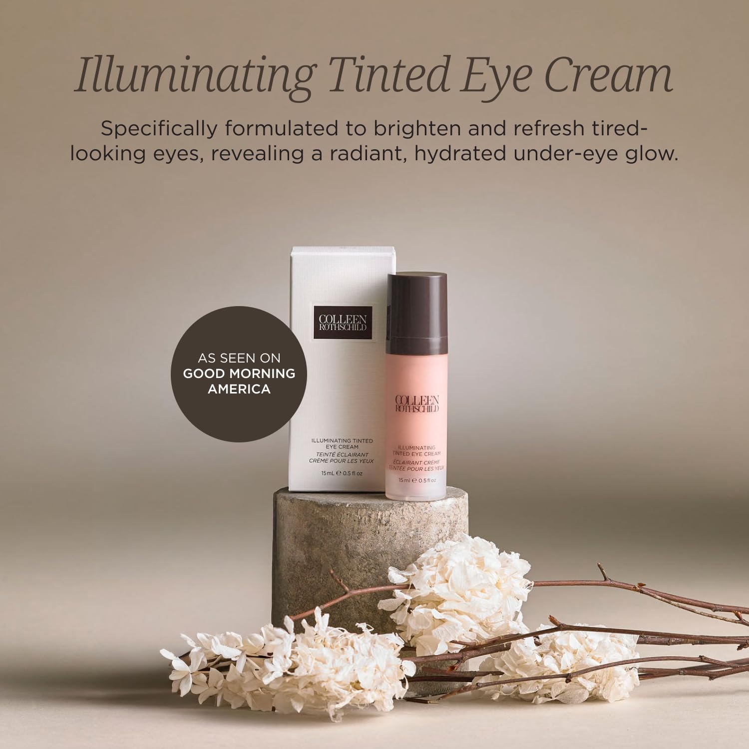 COLLEEN ROTHSCHILD Illuminating Tinted Eye Cream | Instant Brightening Effect | Nourishes & Targets Dark Circles | With Hyaluronic Acid, Caffeine, Pearlized Pigments & Peptides (0.5 fl oz)