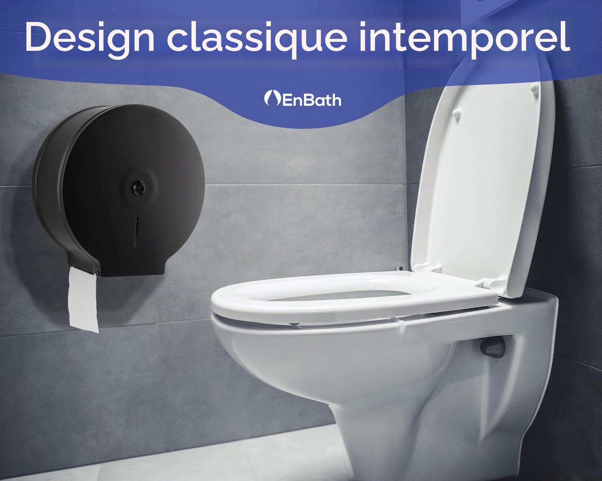 Distributeur de papier toilette Jumbo (noir), support mural de papier toilette industriel, qualité commerciale, distributeur de salle de bain verrouillable en acier inoxydable pour rouleaux de 22,9 cm