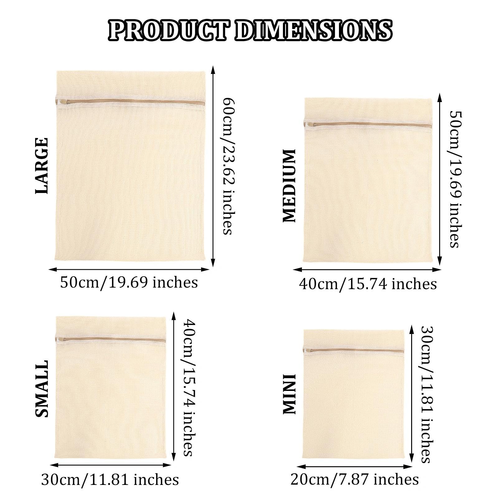 HENGBIRD 4-częściowy zestaw premium bawełnianych siatek do prania, worek do prania z 100% bawełny z zamkiem błyskawicznym, siateczka do pralki dla biustonoszy, bielizny, worki do pralki dla podróży i