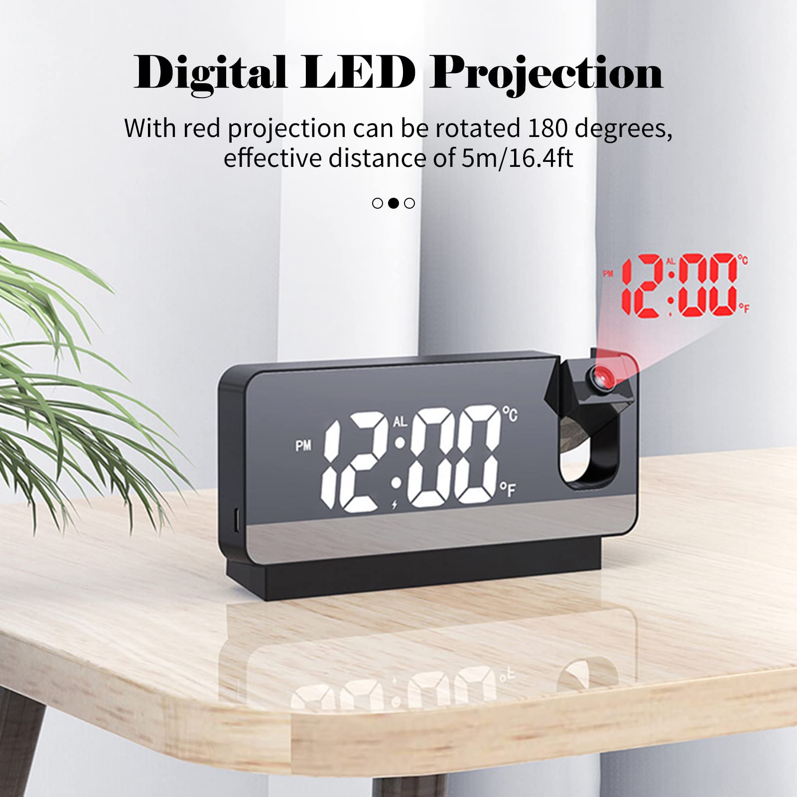 Digital LED Projection Alarm Clock with Temperature Display for Bedroom Black