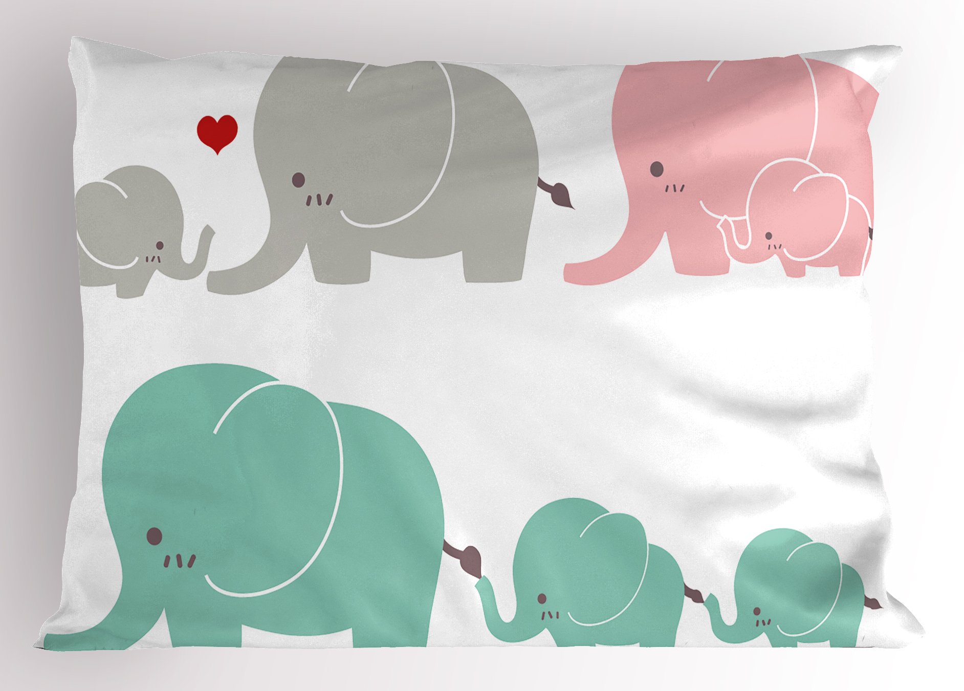 Ambesonne Nursery Pillow Sham, Family Love Theme Elephants Mother's Day Theme Baby Children, Decorative Standard Size Printed Pillowcase, 26