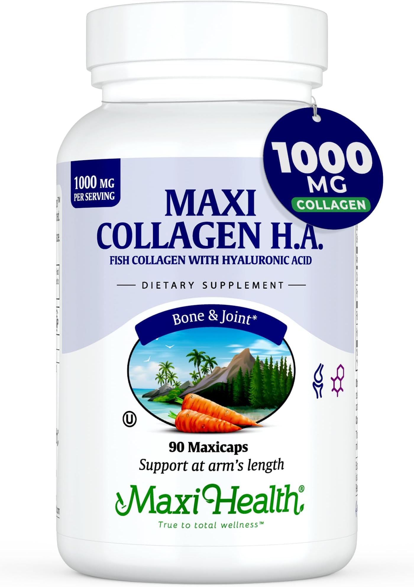 Maxi Health Marine Collagen Pills – 1000 mg Type 1 Collagen for Women & Men with Hyaluronic Acid Supplement for Joint & Skin Support – Unflavored, Clean Kosher Capsules (90 Count (Pack of 1))