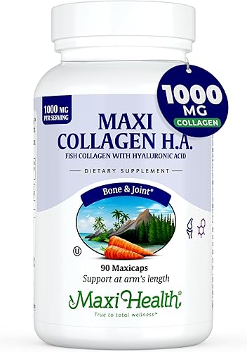 Maxi Health Pastillas de colágeno marino – 1000 mg de colágeno tipo 1 para mujeres y hombres con suplemento de ácido hialurónico para apoyo