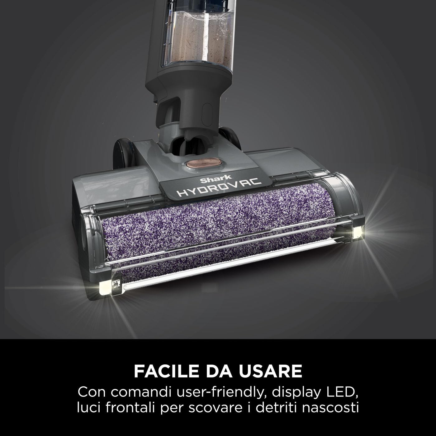Shark HydroVac, Aspirapolvere e lavapavimenti senza filo con spazzola antimicrobica e liquido multisuperficie neutralizzatore di odori, autopulente, wet & dry, grigio WD210EUCP