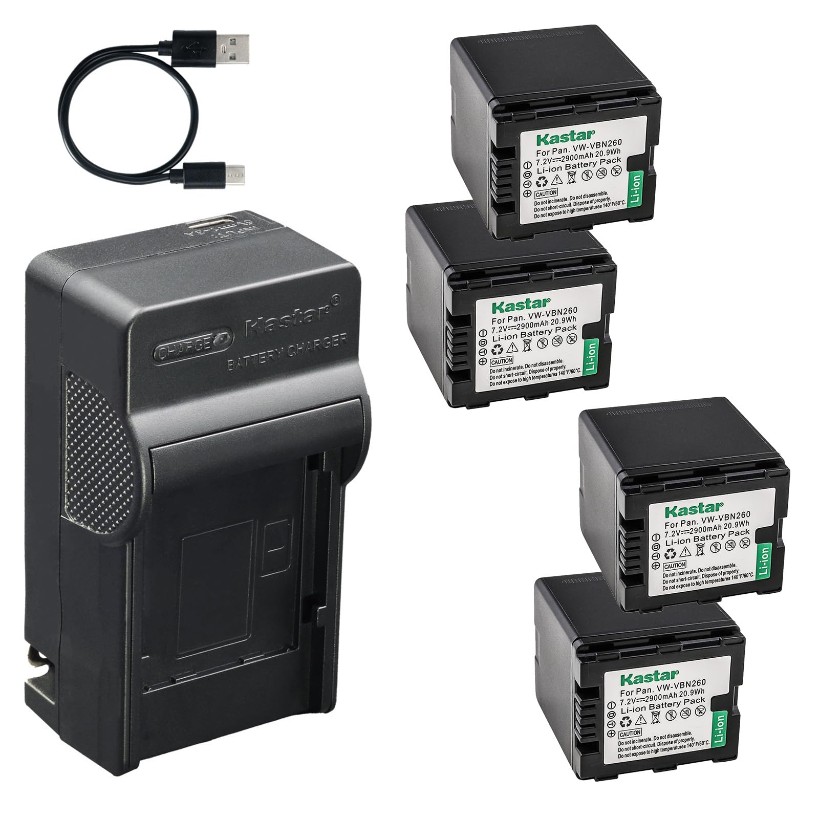 Kastar 1-Pack Battery and AC &amp; USB-C Charger, Compatible with Panasonic VW-VBN070 VW-VBN130 VW-VBN260 for HC-X800 HC-X900 HC-X920 Camcorders