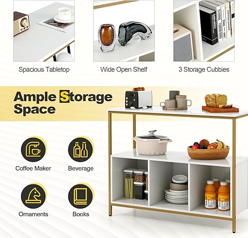 Miniatura 5 de Armario buffet con almacenamiento, aparador con 1 estante abierto y 3 cubículos, buffets y aparadores de madera, moderna mesa de café para cocina,