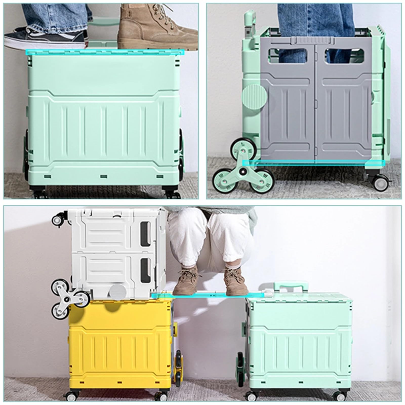 Carrello della spesa pieghevole da 50 litri, versatile per uso esterno, per uso domestico, carrello nero portatile per generi alimentari, campeggio e viaggi