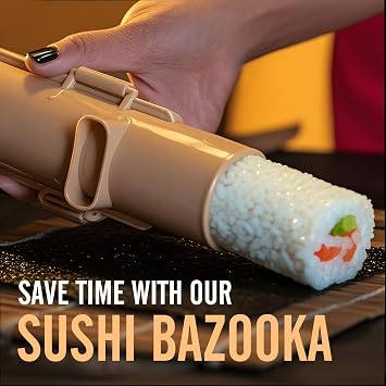 Sushi Making Kit, Sushi Roller Kit for Beginners Sushi Lovers. Includes Sushi Bazooka, Bamboo Sushi Mats, Rice Paddle, Chopsticks, Knife - the Easy Homemade Sushi Kit and Best Gift