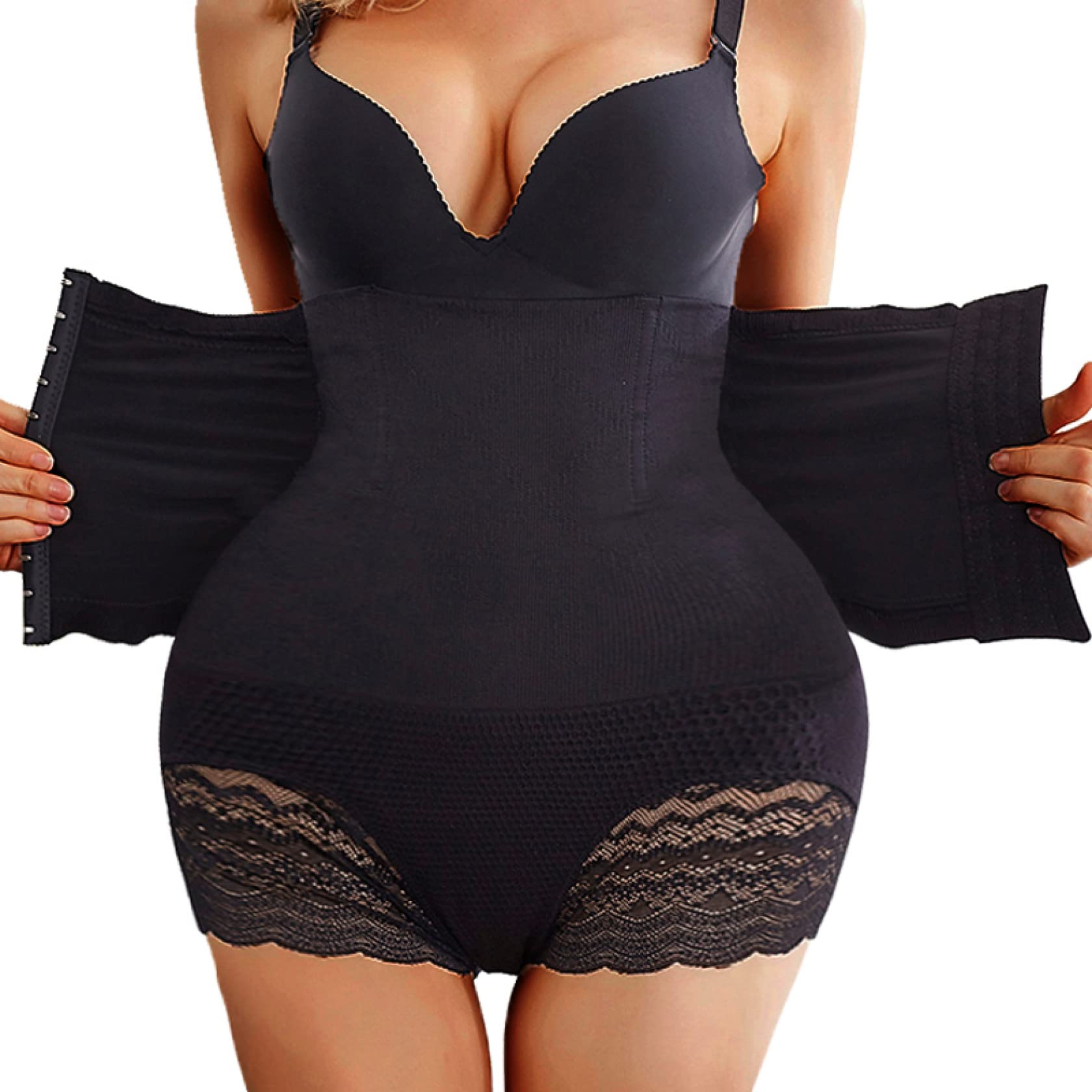 LYGBAOFUL damskie majtki wyszczuplają brzuch body z wysokim stanem spodnie treningowe bezszwowa bielizna modelująca po porodzie 3 rzędy szydełka
