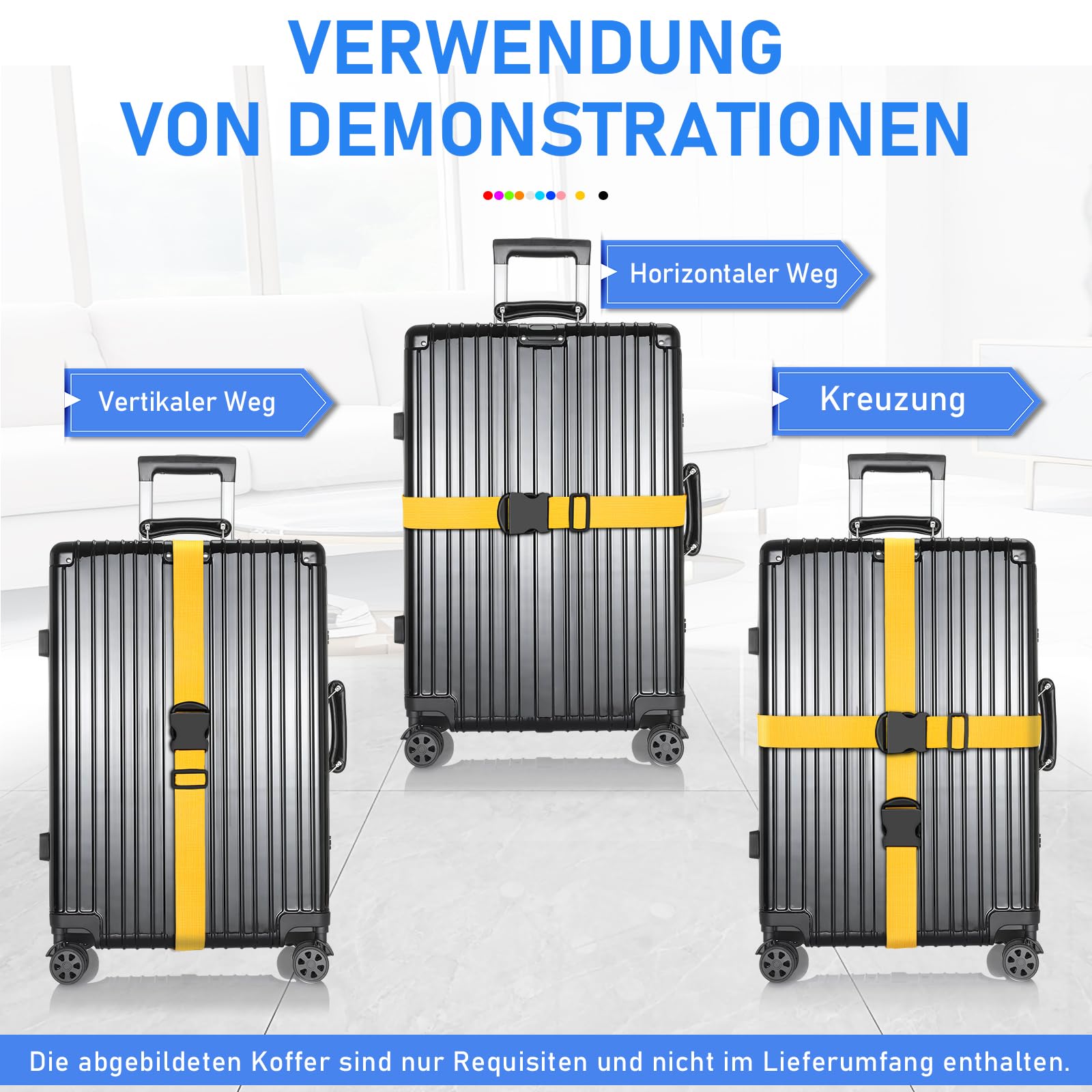Personalisierte Koffergurt mit Namen, 8 Stück - Stickerei kofferband Gurt Auffällig & Sicher, Bunt Gepäck Identifikation für Große & Kleine Reisekoffer, TAS Koffer Bänder Gepäckband ideal über Kreuz