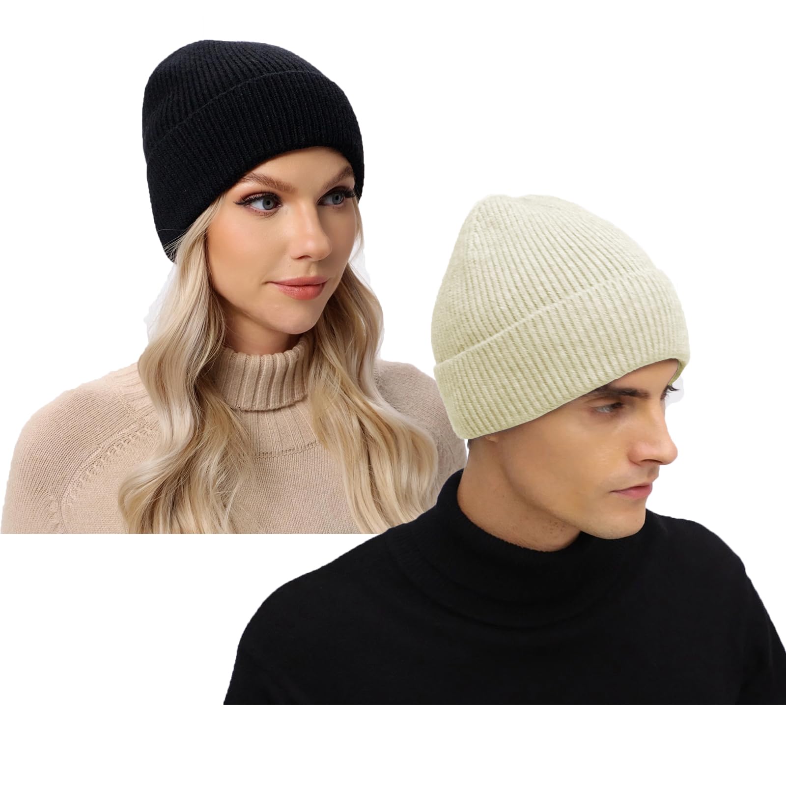 ZOORON Warm Knit Beanie for Men Women Winter Hat, Thick Fisherman Beanies Cuffed Plain Skull Caps