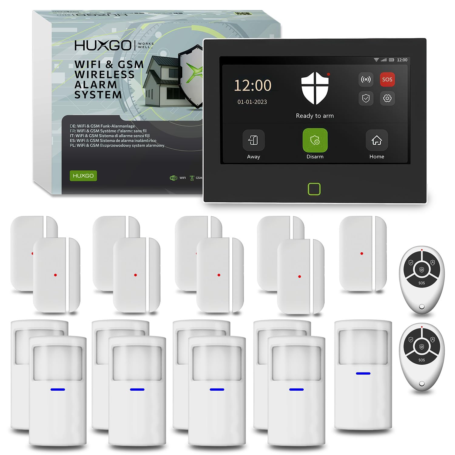 Kabellose alarmanlage Haus, Garage WLAN + GSM 4G | Sicherheitssystem Funk kit HXA700 mit 9X PIR-Sensoren, 9X Tür- & Fenstersensoren | DIY-Montage & integrierte Sirene – Wohnmobil Alarmanlage