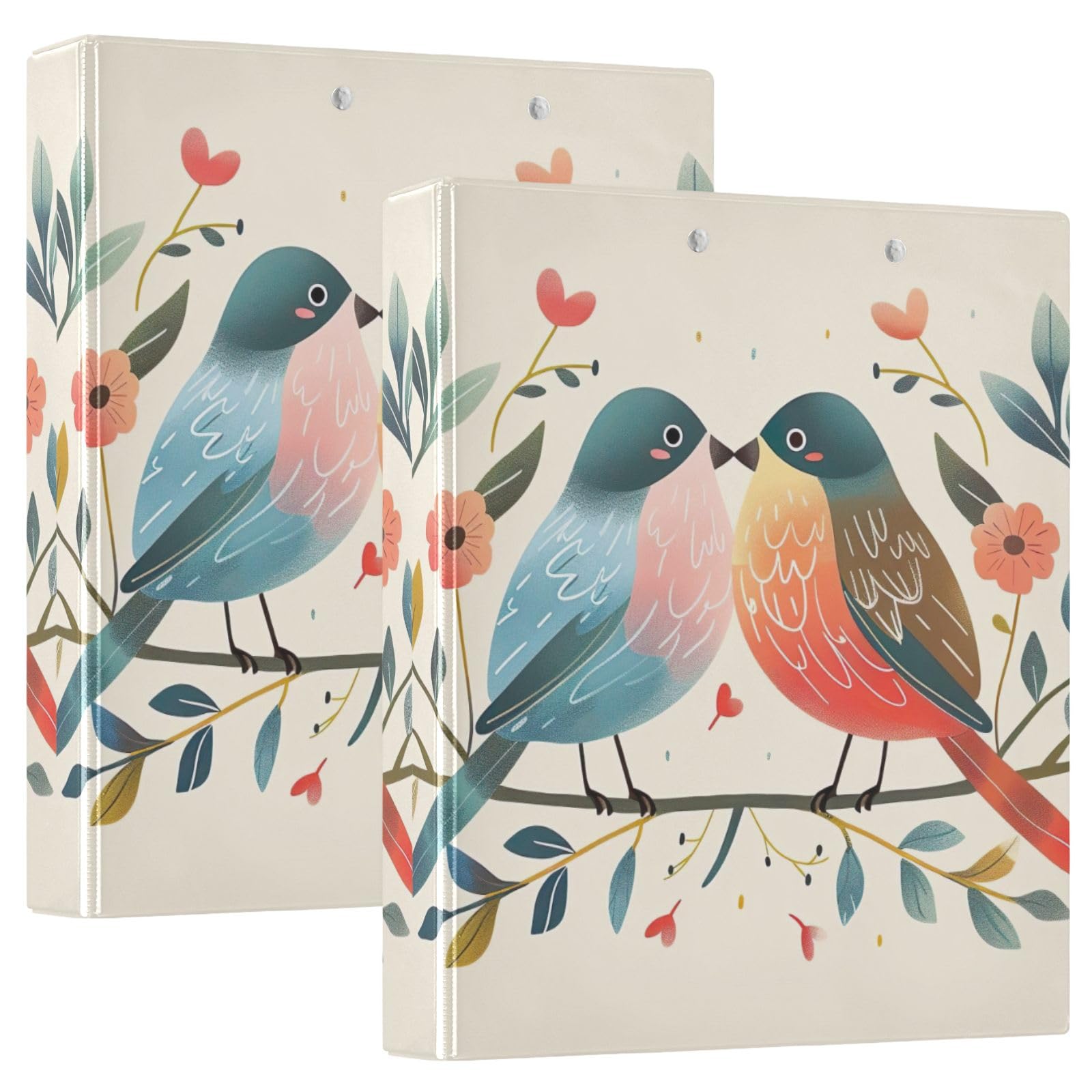 Birds in Love 1.5 Inch Binders 3 Ring Cute Holds 200 Sheets Round Rings Cute Binders for School 2 Pack