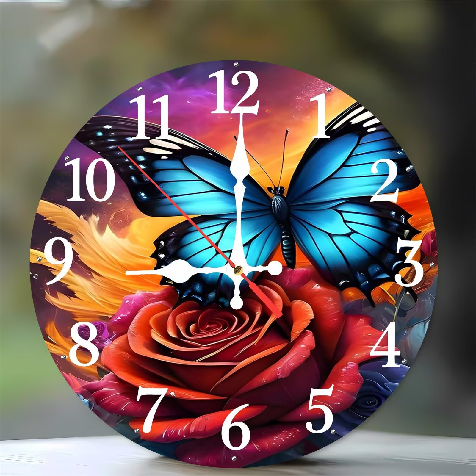 Horloge murale silencieuse à piles décoration fleurie 35cm