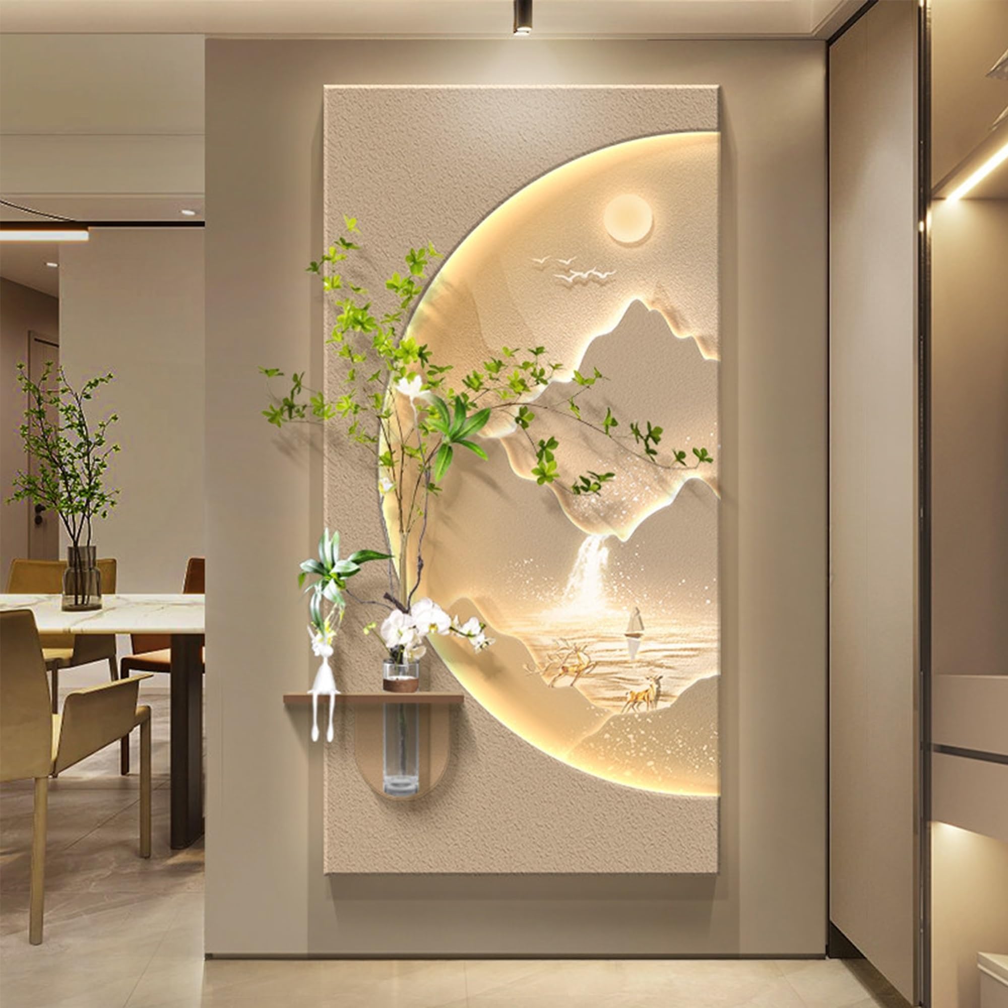 NZVZGKTNTW Realistic Sandstone Texture Wall Art, Framed Abstract Decor Modern Light Up Painting With Vase Design For Entryway Or Hallway(White-a,50x100cm (19.7x39.4in))
