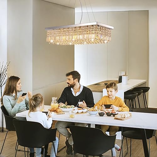 Miniatura 7 de Candelabro rectangular de cristal K9, moderno, rectangular, para comedor, isla de cocina, cromado, 40 x 10 x 10 x 10