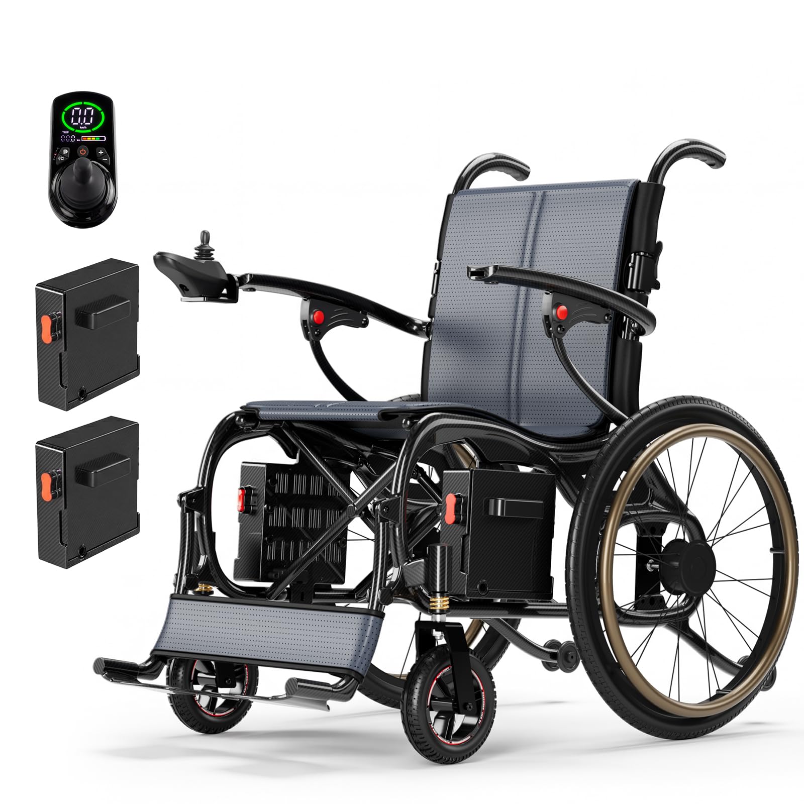 Electric Wheelchair 29LBS Lightweight,25 Miles Range Carbon Fiber Motorized Wheelchair with 2 Batteries,300W Brushless Motor Foldable Electric Wheelchairs for Adults Airline Approved,20Inch