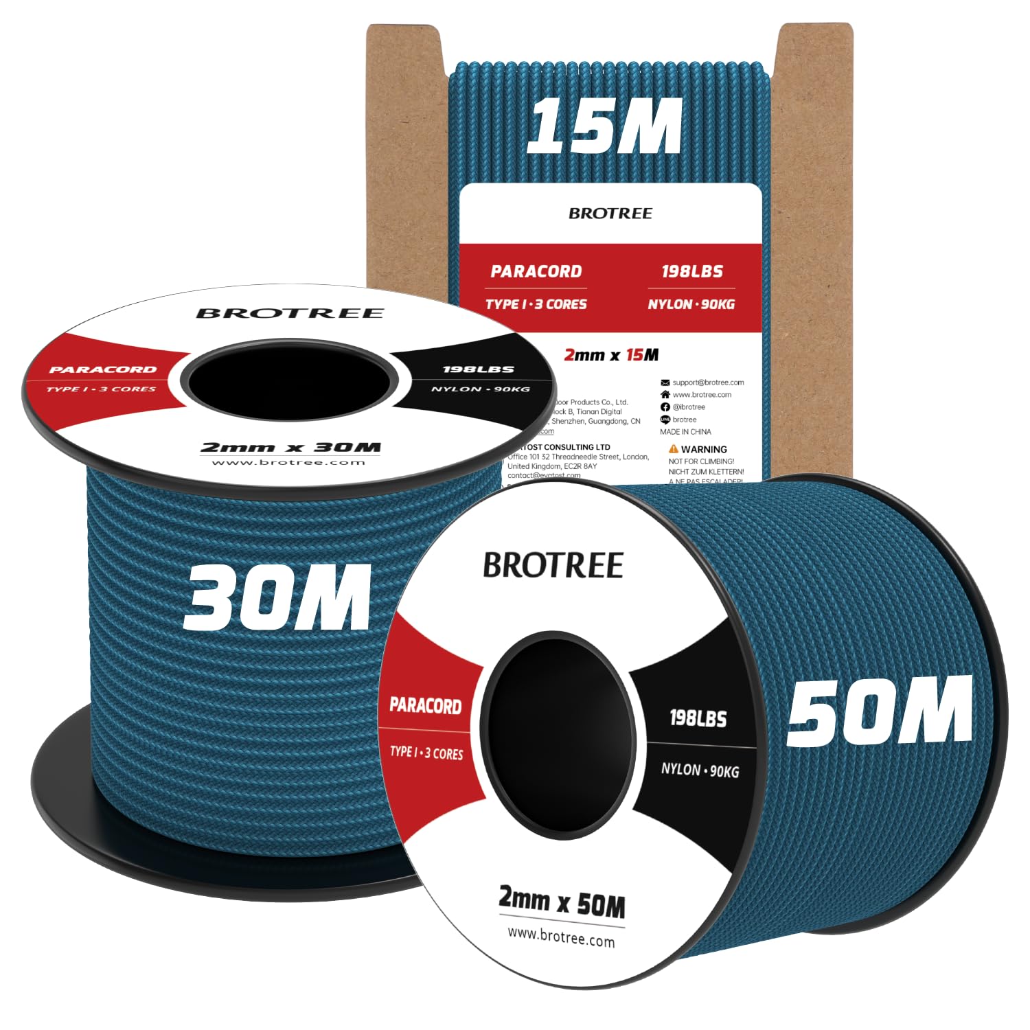 Brotree 2mm Paracord 3 Strands 15M 100% Nylon Rope Parachute Cord for Outdoor, Craft, DIY - 90kg Breaking Load (Teal)