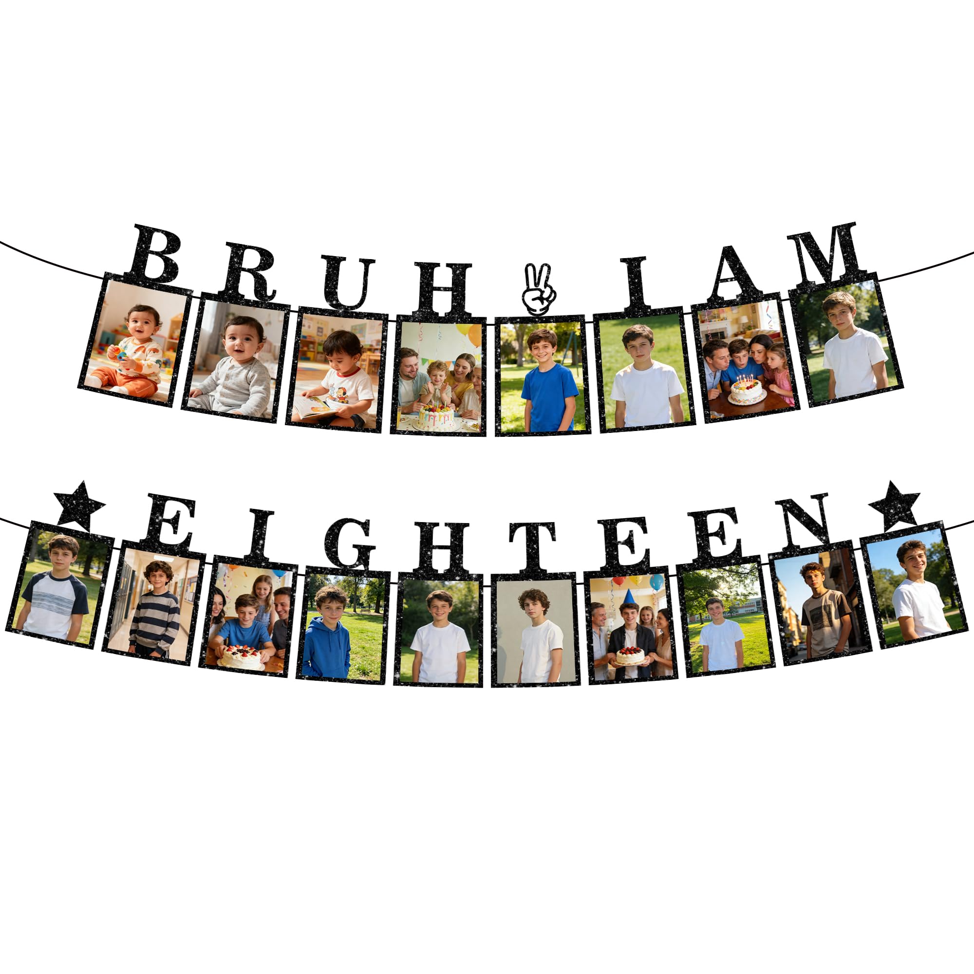 18th Birthday Decorations Photo Banner - Black Boy Hanging BRUH I'M EIGHTEEN Banners Picture Decoration Happy Birthday Photo Display Bunting for 18 Years Old Boys Party Wall Decor Supplies