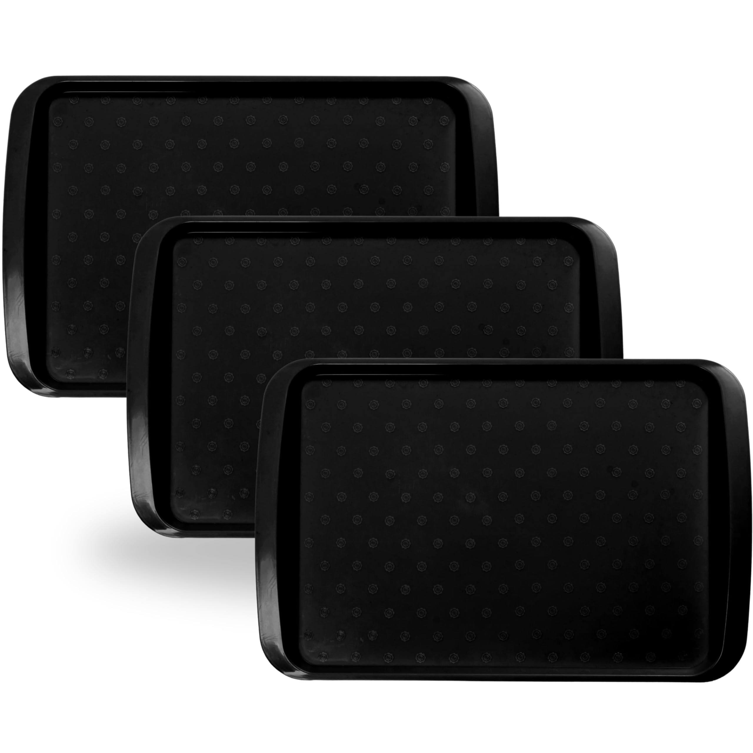 BuzzTrove Serving Trays | Durable Plastic Tea Tray & Dinner Tray | Trays for Eating on Lap, Food Serving & Snacks | Dishwasher Safe, Stackable (Black, Pack of 3 (43.3 x 30.5 x 3 cm))