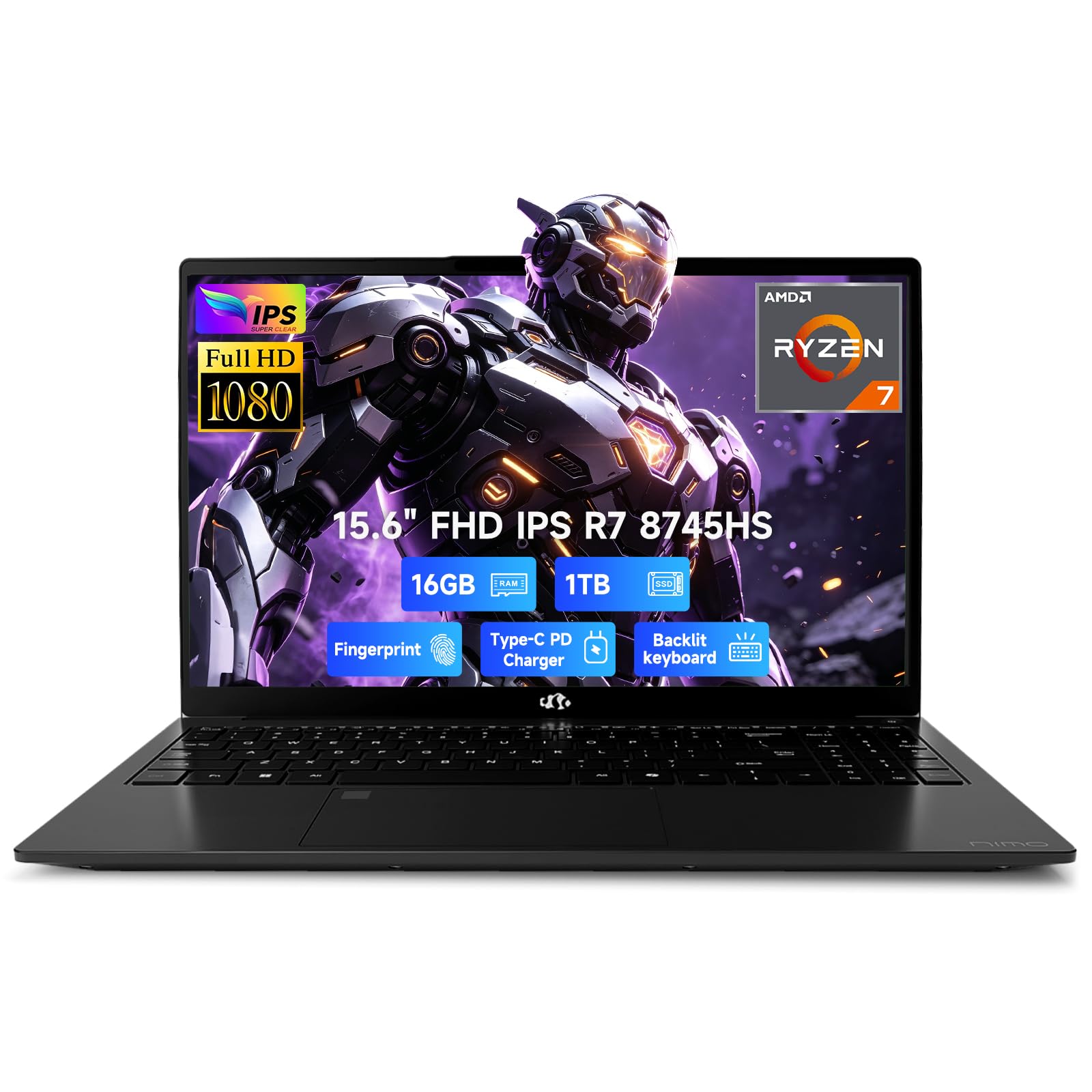 AI-Productivity Light Gaming-Laptop AMD Ryzen 7 8745HS 16GB DDR5 512GB SSD | Radeon 780M (Beat R9 7940HS), 15.6” FHD USB4 100W PD for Creative Projects, College Creators & AI Work, 2Yr-Warranty