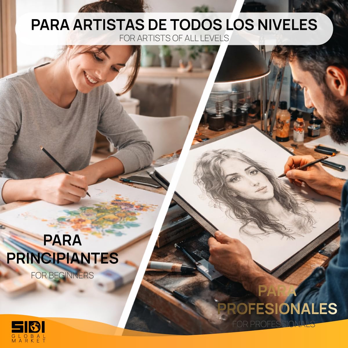 SIDI - Bloc de Dessin A3 Professionnel 160g/m², 200g/m² et 300g/m², Papier Sketchbook, Papier Épais Sans Transfert, Pour Crayon, Feutres et Croquis, 3 Types de Épaisseur (MULTI-ART, 50 feuilles)