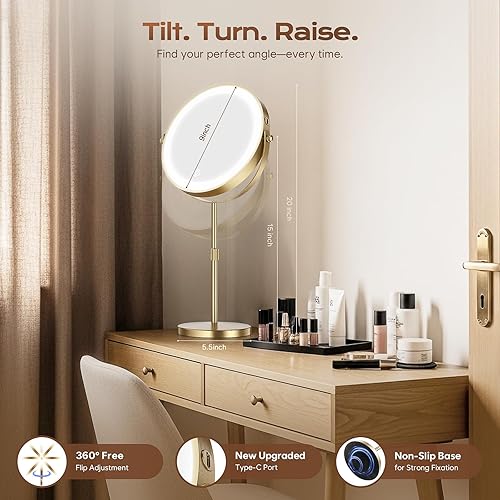 Miniatura 6 de Espejo de maquillaje iluminado, 5000 mAh recargable de doble cara con aumento de 3 colores, 1x20x, rotación de 360, espejo iluminado ajustable con