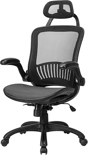 Silla de oficina ergonómica de malla, silla de computadora con soporte lumbar, reposacabezas y brazos abatibles, giratoria, ajustable, para adultos,
