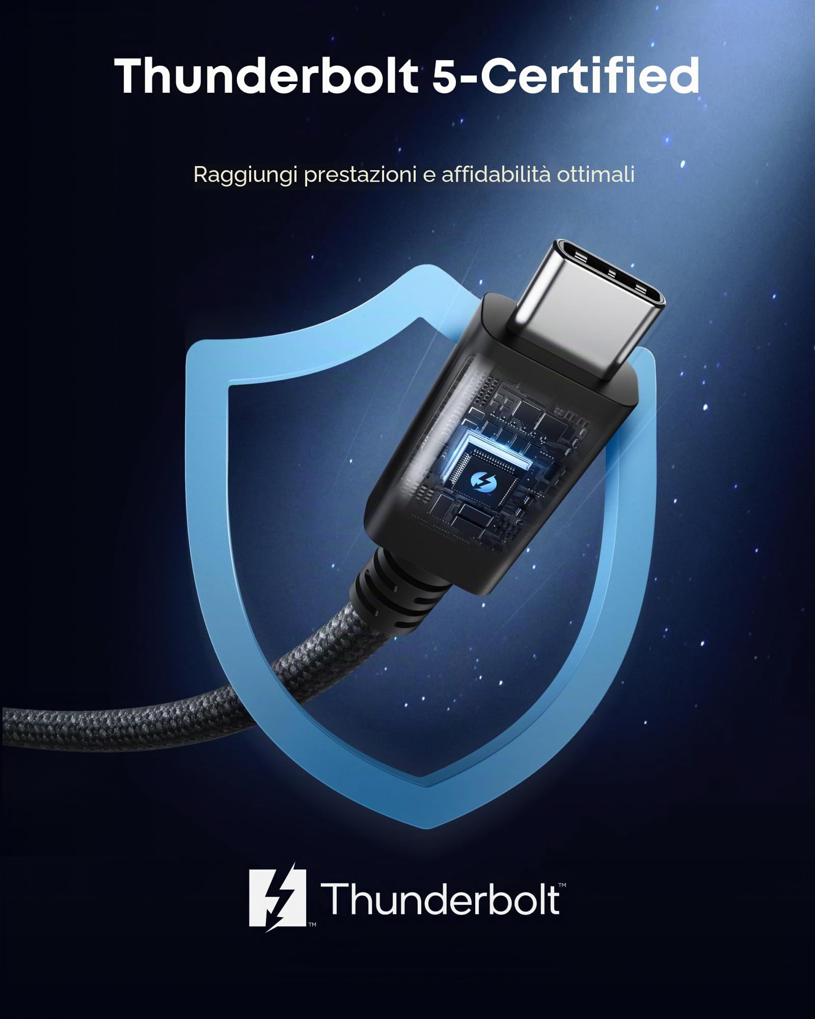 Anker Cavo Thunderbolt 5.0, USB-C 1m,Ricarica 240W,Trasferimento 40 Gbit/s,Supporta schermi 8K/4K,per iPhone 16,MacBook, iPad, Samsung (certificato Thunderbolt 5).