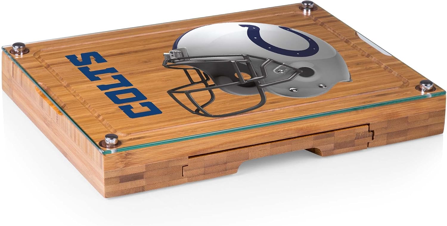 PICNIC TIME NFL Concerto Glass Top Cheese Board and Knife Set - Charcuterie Board Set - Glass Top Cutting Board, (Bamboo)