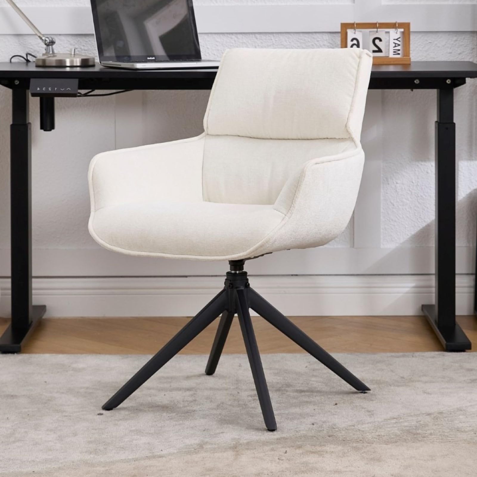 chairus Office Chair 360° Swivel Chenille Upholstered Computer Chair with Metal Legs, Modern Desk Chair with Armrests for Studio/Office, White