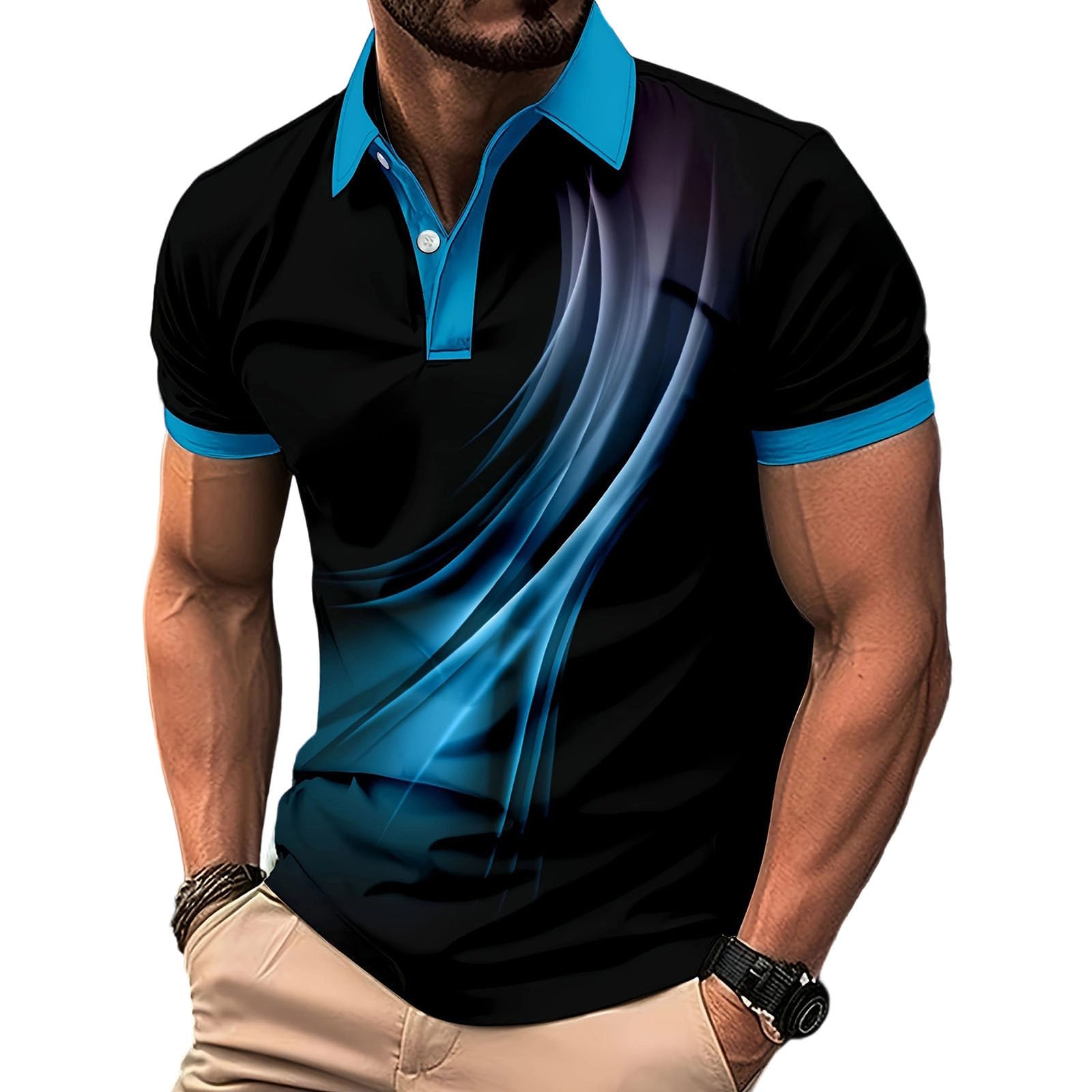 Men's Golf Polo Shirt T-Shirt Gradient Plaid Party Casual Short Sleeve Shirts Quick Dry Moisture Wicking Athletic Shirt — view 9