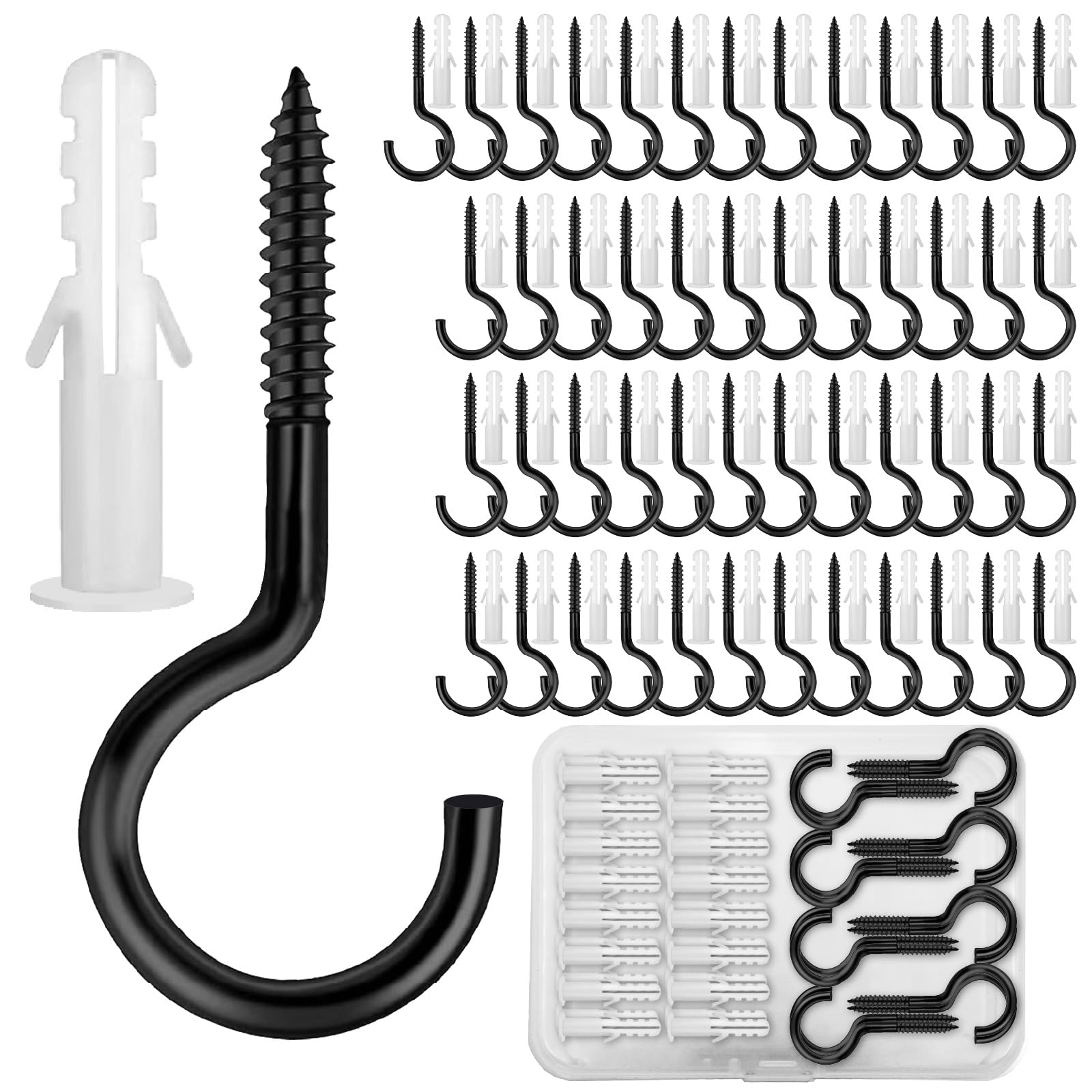 PXBSNB 50 PCS Stainless Steel Cup Hooks, Screw-in Hooks, Stainless Steel Eye Bolts with 50PCS Expansion Tubes, Heavy Duty Screw Hook for Wood Wall Garden Chandeliers Outdoors (M3*40MM)