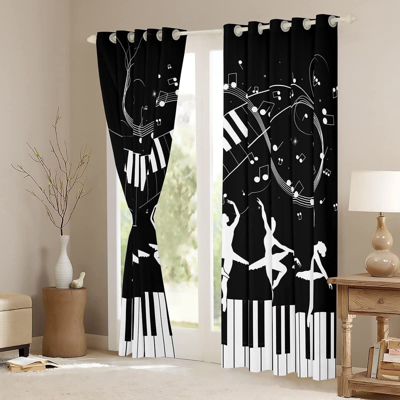 VULORA 3D Musik Note Vorhänge 183x214cm - Verdunkelungsvorhänge Mit Ösen 2er Set