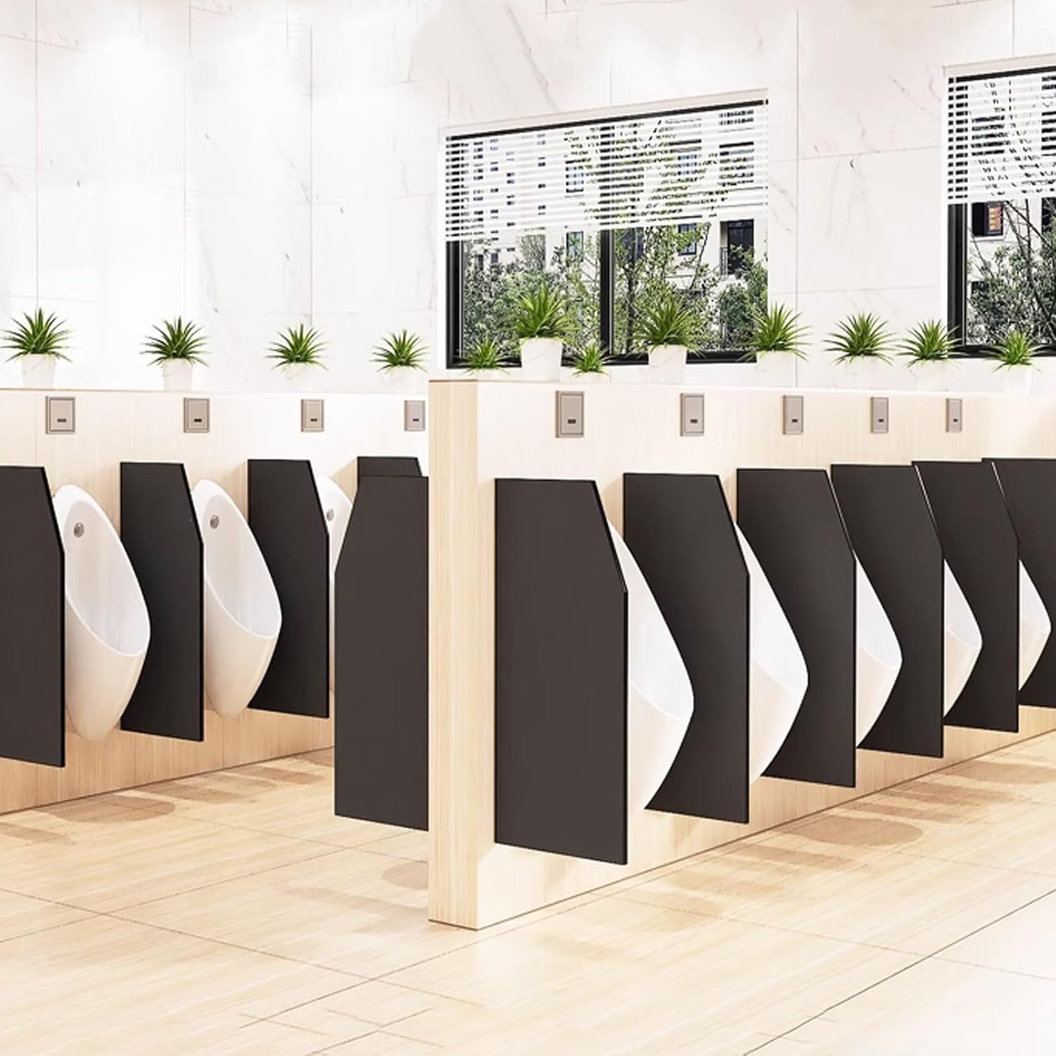 Waterproof Wall-Mounted Urinal Screen Partition for Men - 3pcs Brown Toilet Dividers with Accessories for Schools, Shopping Malls, and Public Restrooms
