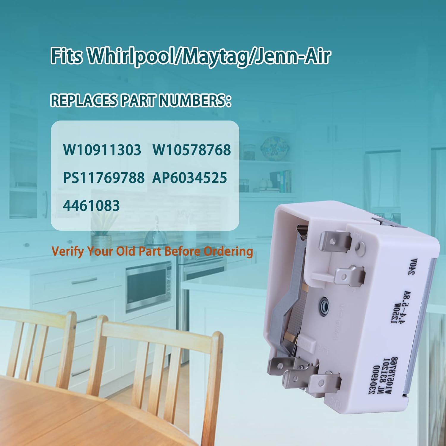 W10911303 W10578768 Infinite Switch - Replacement for Whirlpool Maytag Jenn-Air Electric Range Surface Burner Control Switch for 6 Inch Burners, AP6034525 PS11769788 4461083