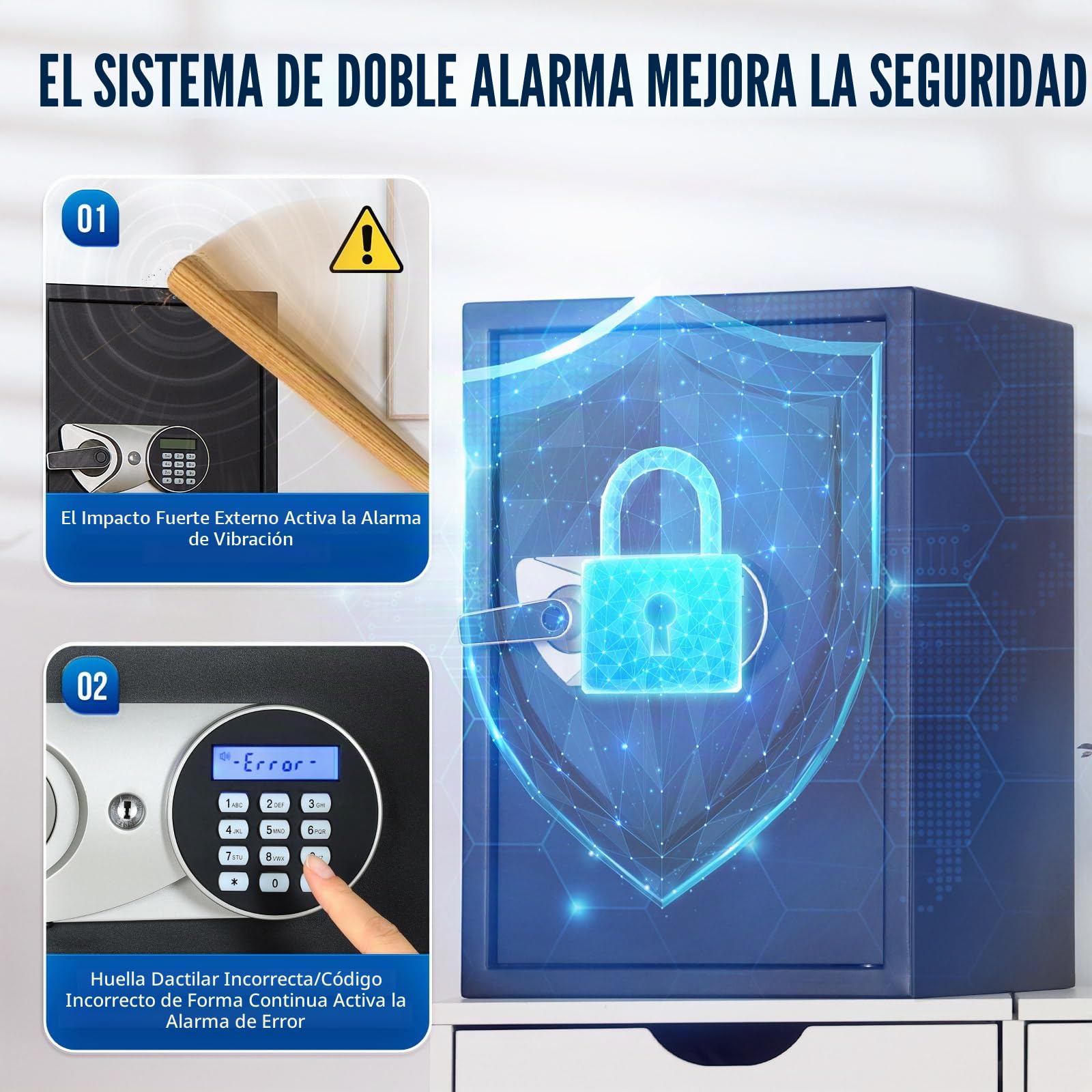 Caja fuerte, BlackSmith safe para el hogar grande 35x31x50 cm, con huella dactilar biométrica digital y doble advertencia, bolsa ignífuga, caja fuerte de pared para muebles, oficina y hotel