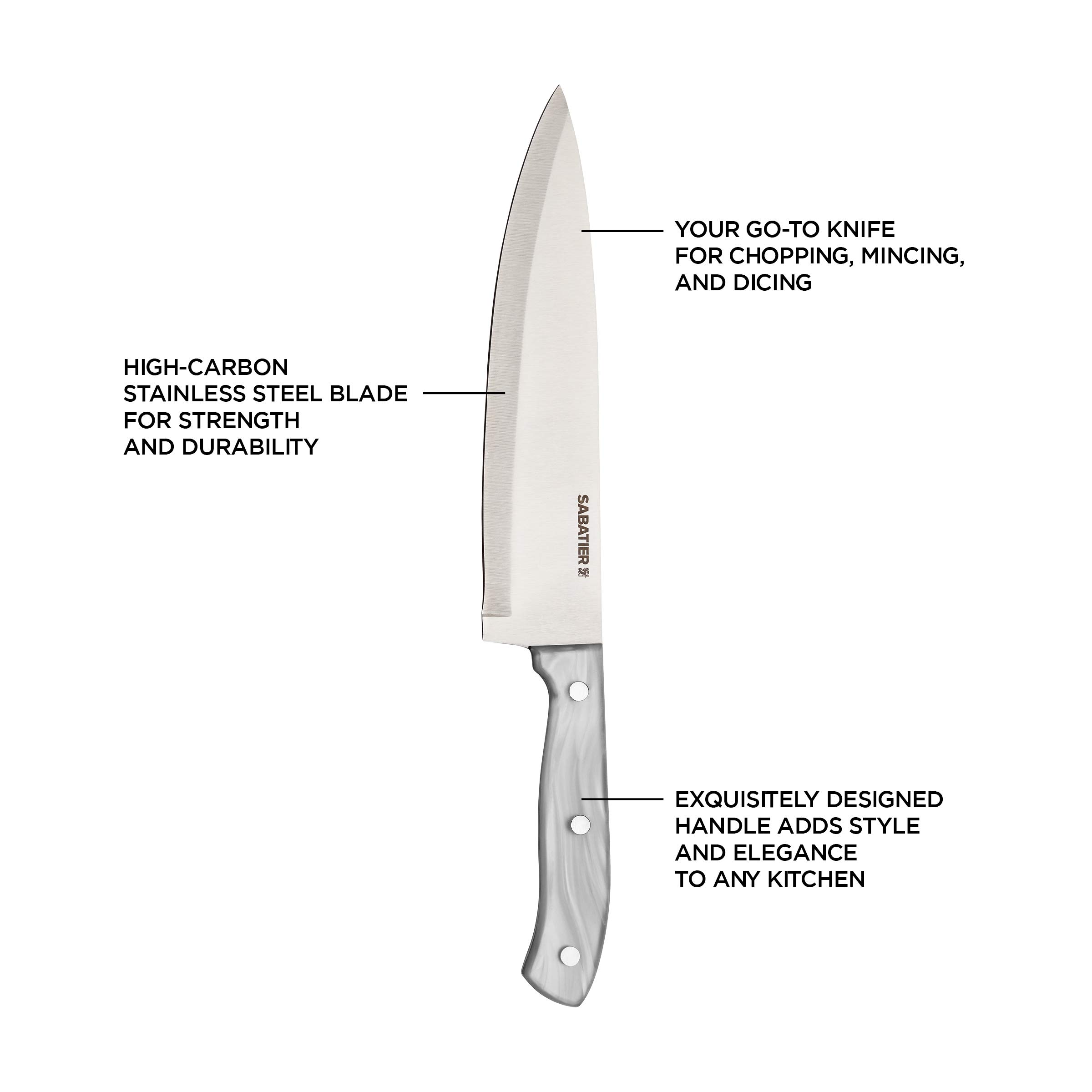 Sabatier Triple Riveted Chef Knife, 8-Inch, Razor-Sharp Kitchen Knife to Cut Fruit, Vegetables and more, High-Carbon Stainless Steel, Gray — Amazon image 3