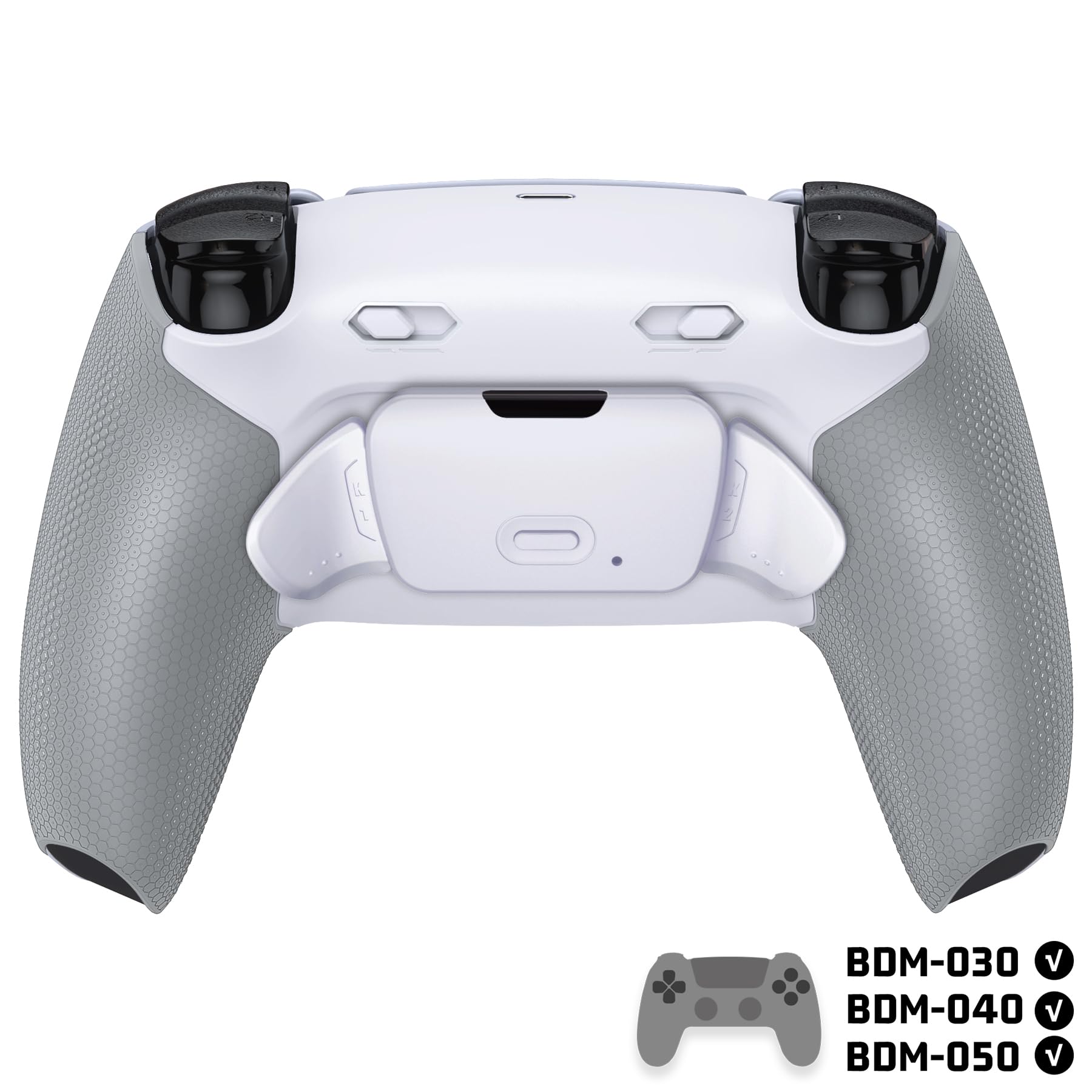 eXtremeRate RISE Plus MAX Remap Kit con Clicky Kit para ps5 Control Modelo BDM-030/040/050 Tope Gatillos & Goma Grip Carcasa Trasera & Botones Posteriores Remapeables para ps5-SIN Mando(Blanco Gris)