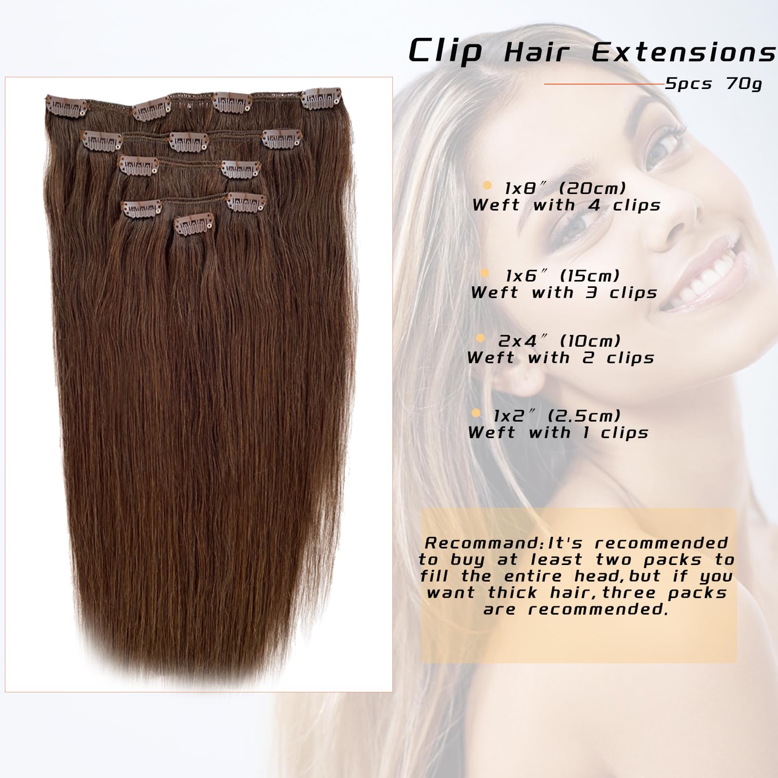 16 Inch Clip In Human Hair Extensions 70g 7pc Silky Straight Remy HOUSE OF HAIR LA main image 4