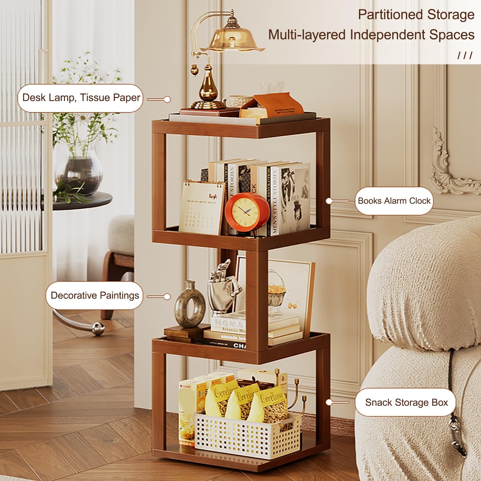 Libreria Girevole Scaffale Girevole In Legno Libreria Geometrica Aperta, Stile Industriale Vintage Organizer Pavimento per Libri In Piccoli Spazi(95cm/37.4in)