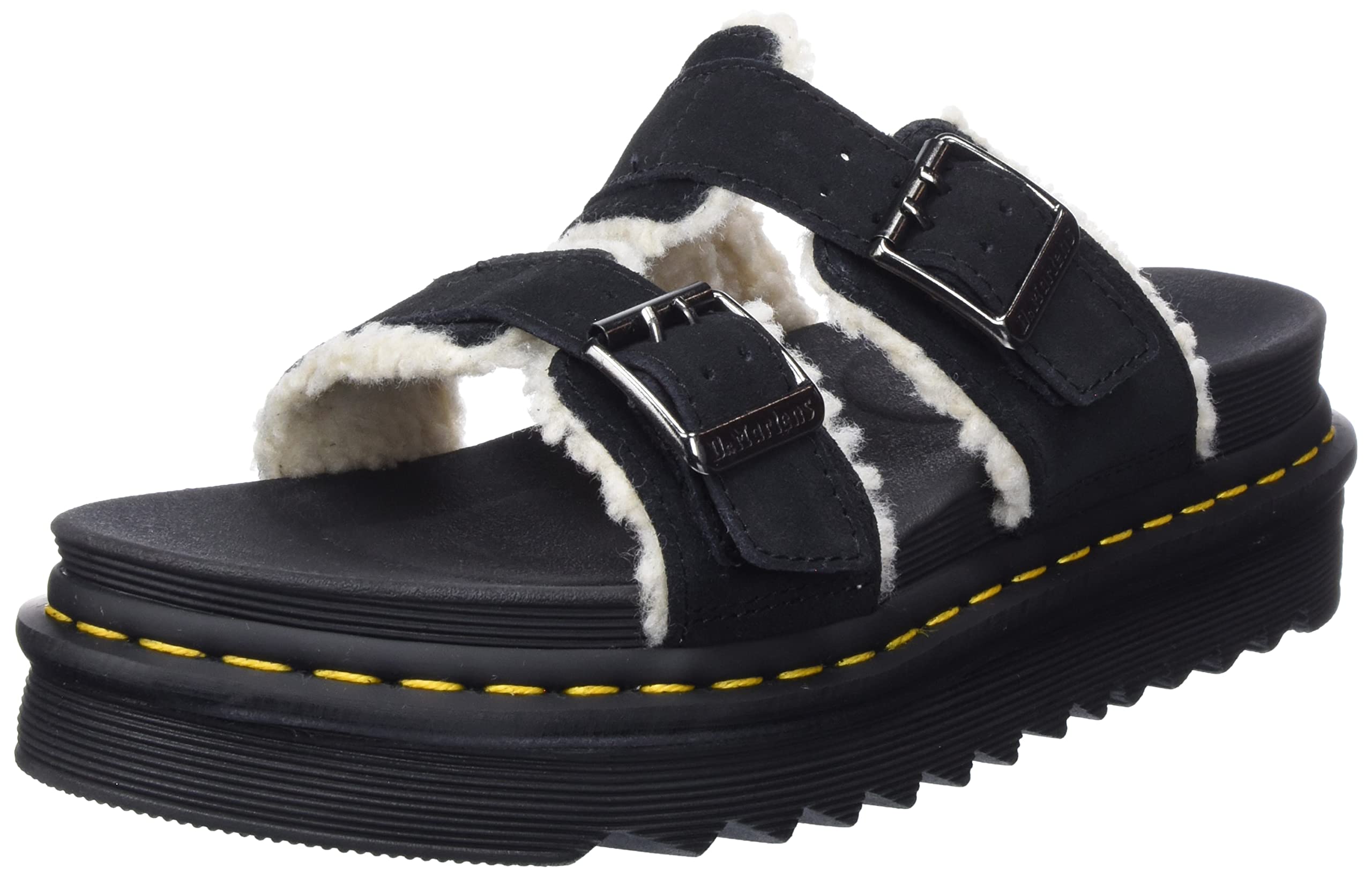 Dr. MartensUnisex Myles Sandals, Black E.H. Suede & Cream Sherpa 8Mm, 6 UK
