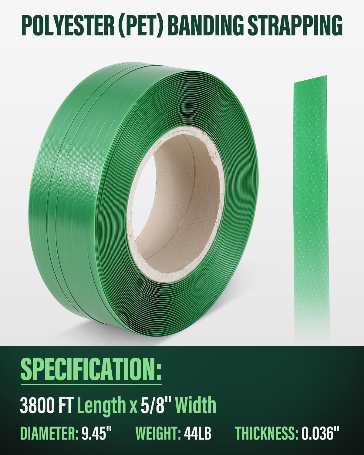 Upgraded 1500 LBS of Breaking Strength Packaging Strapping Banding Roll,Industrial Grade Plastic Banding Strap,Heavy Duty 3800 ft Packaging and Bundling Straps, 9.45“x 3/4” Pallet Strapping Roll