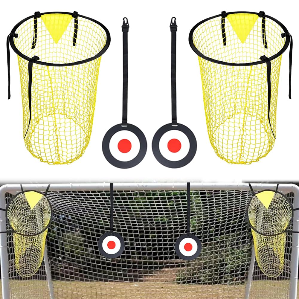 Lotvic 2 Pcs Top Bins Football Targets with 2 Pcs Hanging Targets, Top Bins Net for Goal, Top Corner Football Target Net for Kids Adults Shootings Accuracy Training & Practice (2 Top Bins + 2 Targets)