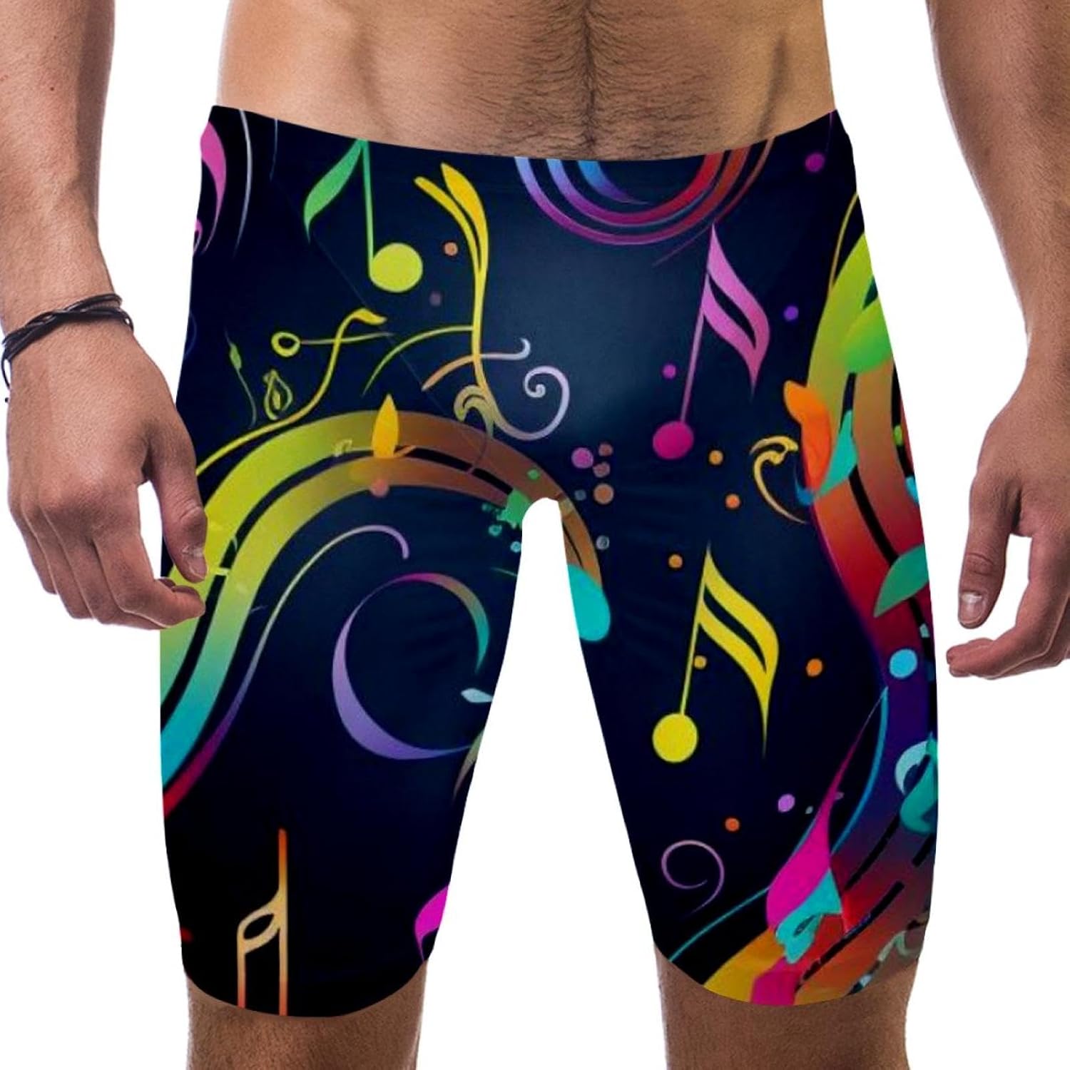 Colorful Music Notes Jammer Swimsuit Mens Swim Jammers Endurance Long Racing Training Swimsuit