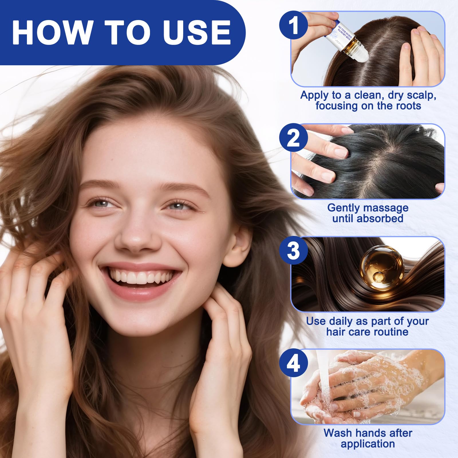 Hair Growth Serum Roll On, Huile et sérum de croissance capillaire au romarin 3%, Redensyl 3%, Anagain 2% - Nourrit les follicules pileux et le cuir chevelu - 30 ml